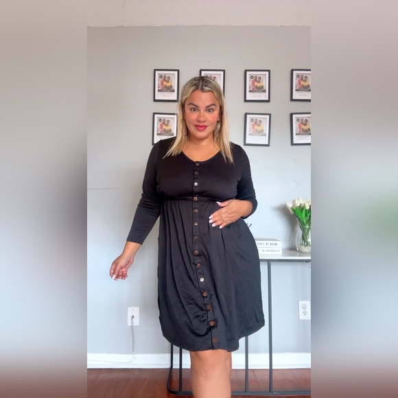 Dress Button Down Long Sleeve Crew Neck In Black Plus Size XL NEW 2026 - Picture 7 of 13